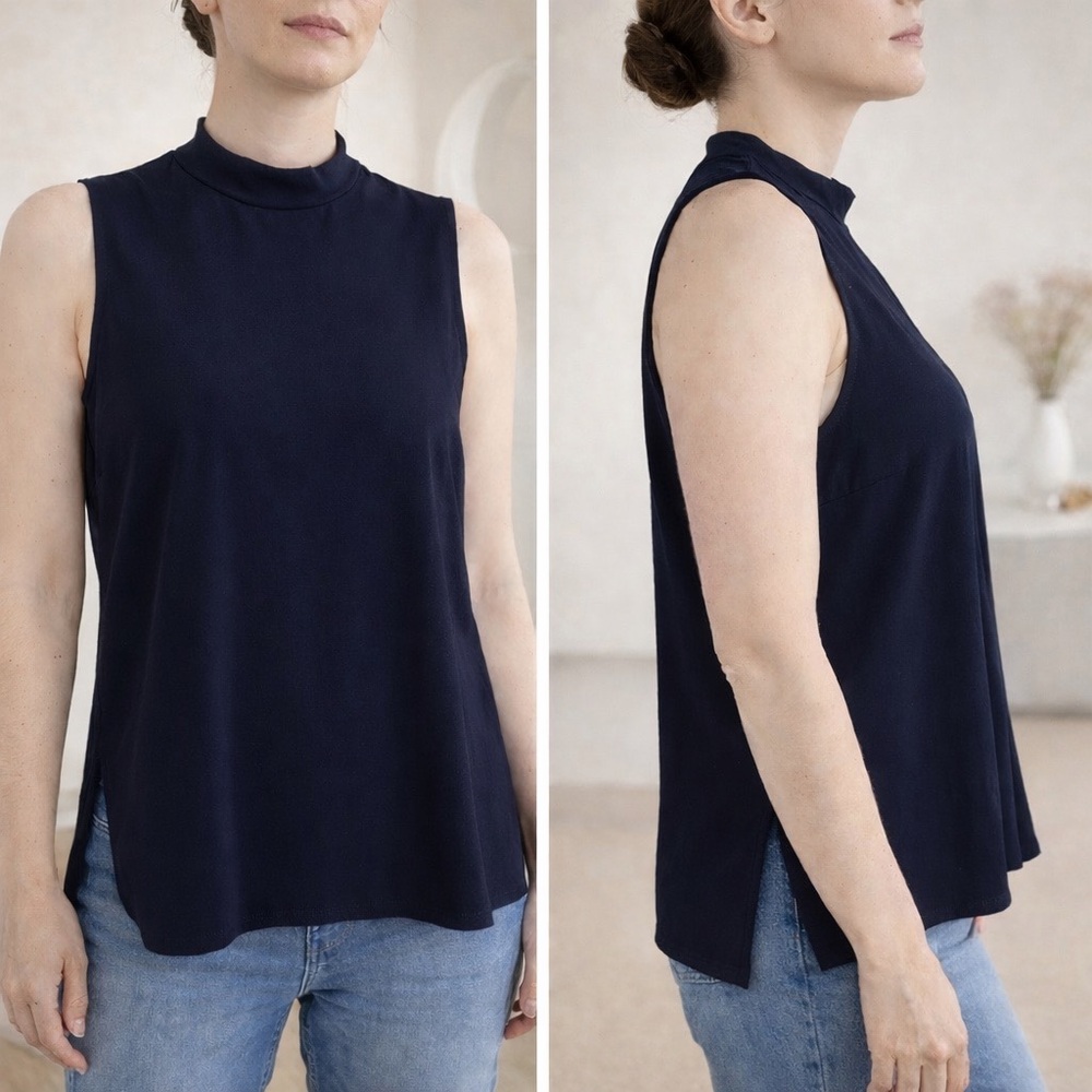 UNIQLO Dark Navy High Neck Sleeveless Blouse - Size: XS